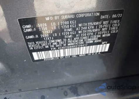 2024 Subaru Outback Wilderness z USA, uszkodzony, nr VIN 4S4BTGUD6R3128417